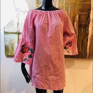 Velzera Stripe Floral 3/4 Sleeve Blouse Plus